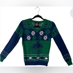 NHL Vancouver Canucks Ugly Christmas Sweater Holiday Hockey Knit Blue Green M